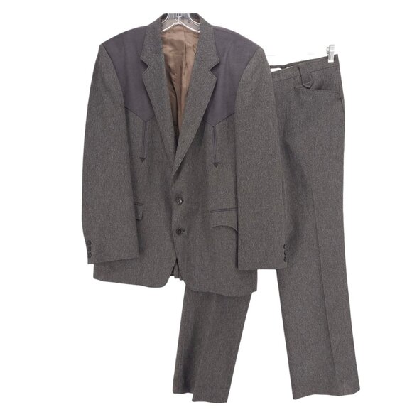 Circle S Dallas Texas 2PC Suit Brown Gray Heather Ranch Western Wear 44R